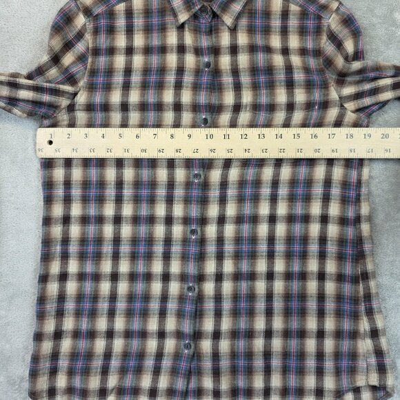 Uniqlo Shirt Womens Large Brown Beige Plaid Button Down Long Sleeve 100% Cotton - Picture 7 of 13